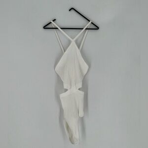 Zara Ribbed Halter Cut Out Criss Cross Open Back Bodysuit